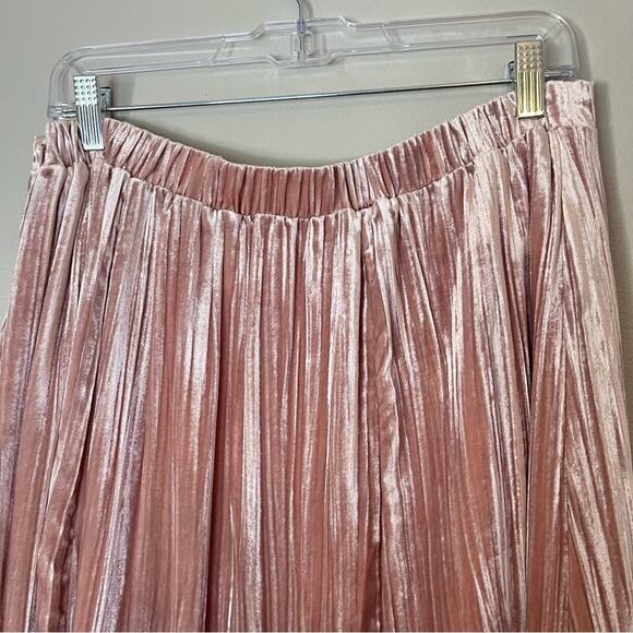Garnet Hill Silk Blend Crinkle Velvet Stretch Waist Midi Skirt Ballet Pink Sz 12 - Picture 8 of 9